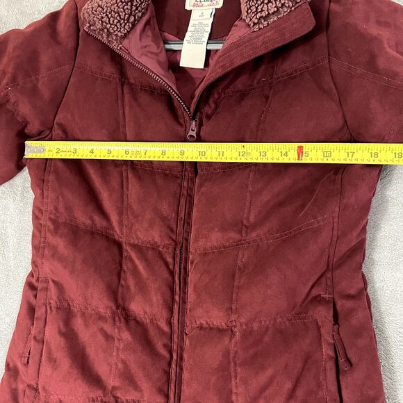 LL Bean Long Parka Goose Down Jacket Suede Quilted Women's S Burgundy Sherpa - Picture 9 of 11